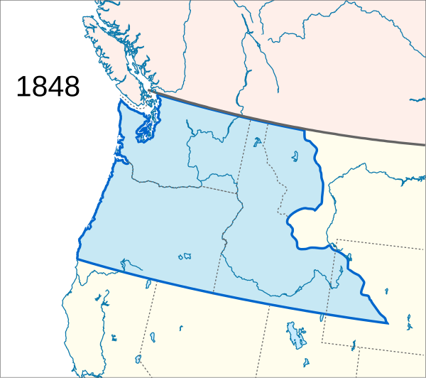 Map showing the Oregon Territory, the region jointly claimed by the United States and Britain until 1846