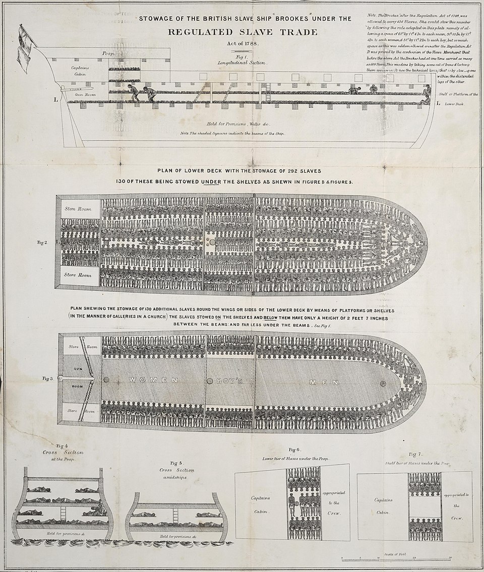 Diagram of the British slave ship Brookes showing how enslaved Africans were packed into the ship's hold