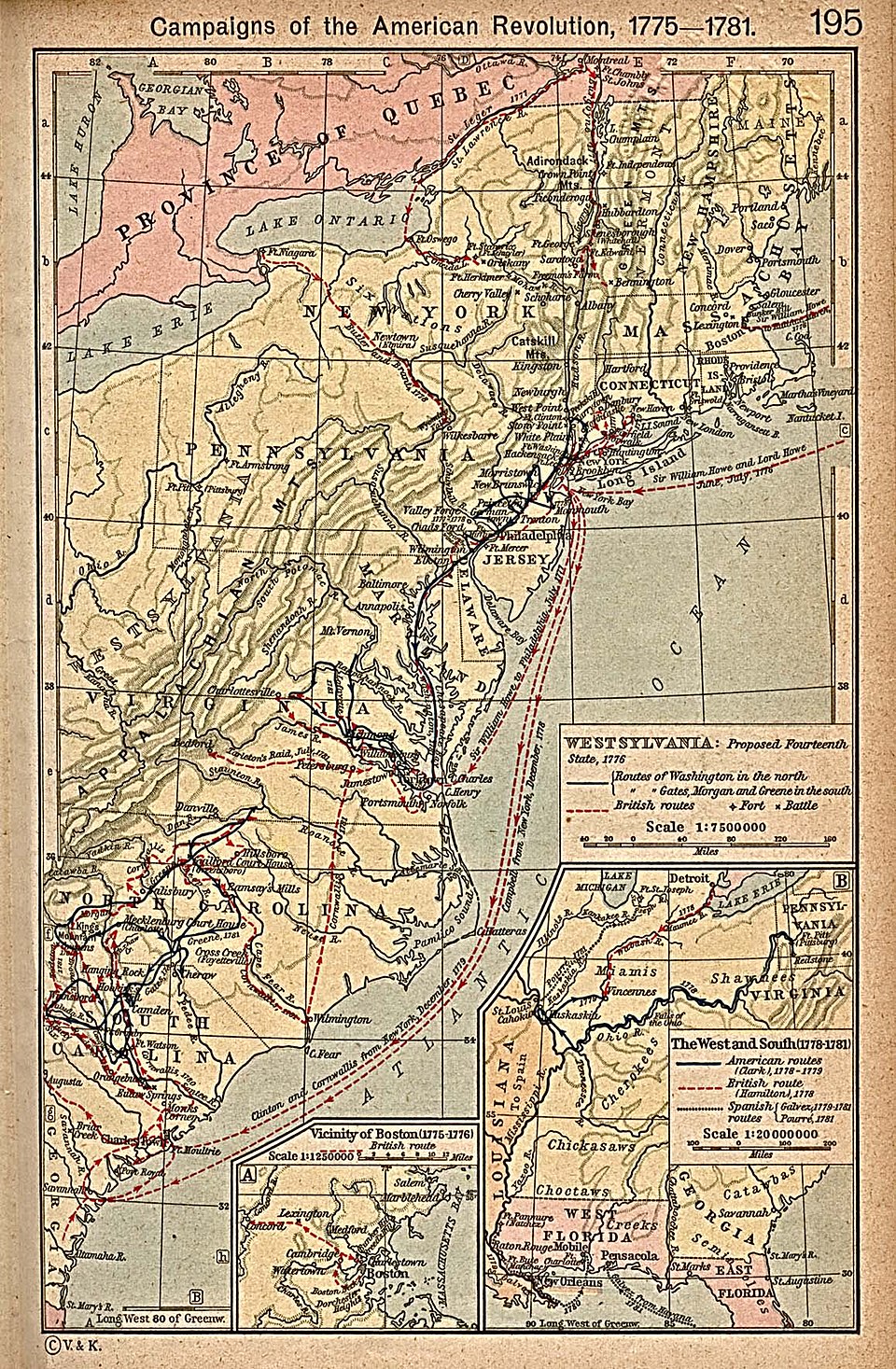 Map showing major battle sites of the American Revolutionary War across the eastern seaboard from 1775 to 1783