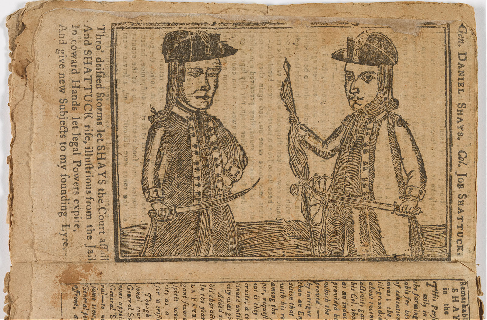Daniel Shays and Job Shattuck depicted in period illustration