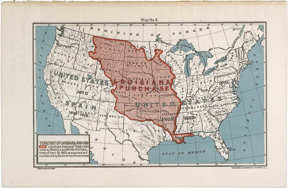 Map of the Louisiana Purchase territory acquired by the United States from France in 1803