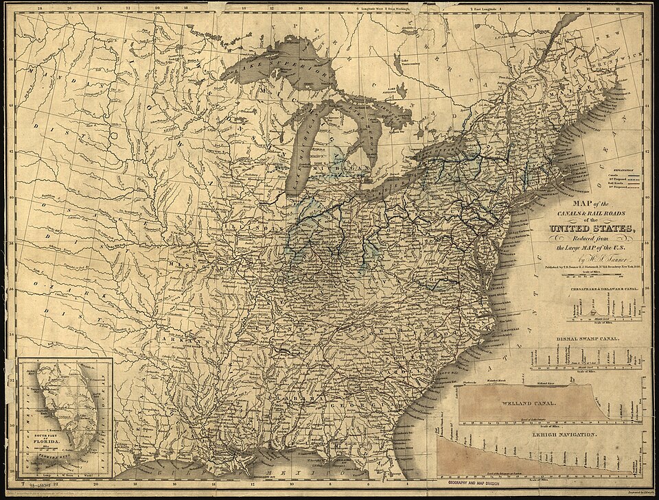 Map showing the extensive railroad network across the United States in 1861, concentrated in the North and East